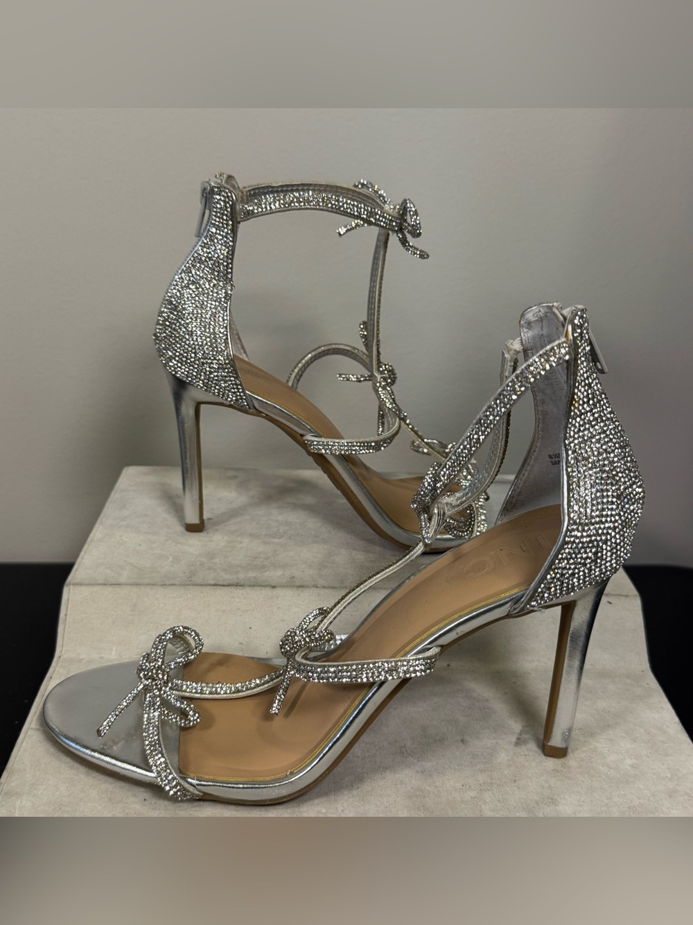 INC International Concepts Silver Crystal-Strap Stiletto Sandals size 8.5, NWOT